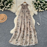 Soft Butterfly Ruched Neckline Long Dress