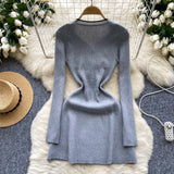 Sophisticated Pocket  Slim-Fit Gray Knit Dress