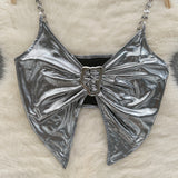 Oversized Bow Stylish Silver Crop Top