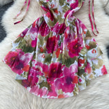 Flowy Skirt Adjustable Ties Floral Print Dress