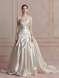 A Line Sweetheart Satin Drape Ivory Wedding Dress