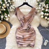 Ruching Subtle Tie-Dye Nude Dress