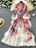 Floral Patterns Lantern Sleeves Maxi Dress