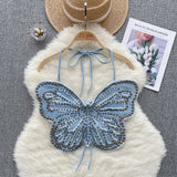 Bold Bead Embellishments Denim Butterfly Top