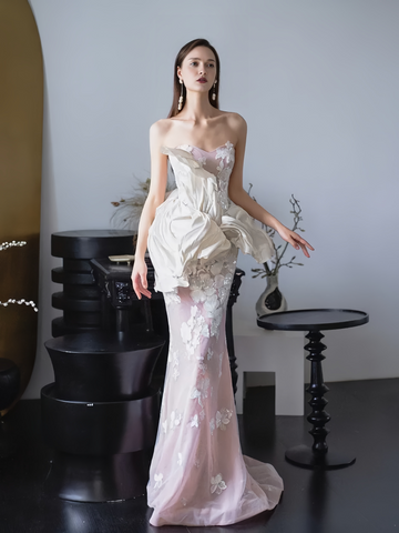 Trumpet Mermaid Pink Sweetheart Floral Prom Dress