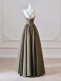 Flowing Satin Draped Bodice Green Prom Dress