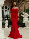 Red Flower Mermaid Trumpet Maxi Party Dress