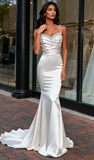 Spaghetti Straps Satin Trumpet Mermaid Crystal Wedding Dress
