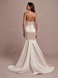 Trumpet Mermaid Deep V Neck Satin Wedding Dress