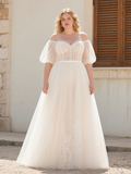Tulle Appliques Off The Shoulder Plus Size Wedding Dress