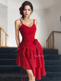 Rose Layered Ruffled Hem Sleeveless Red Dress