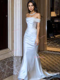 Satin Ruched Trumpet Mermaid Off The Shoulder Wedding Dress