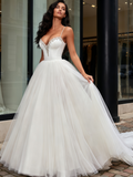 Beading A Line Tulle Spaghetti Straps Wedding Dress