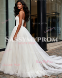 Beading A Line Tulle Spaghetti Straps Wedding Dress