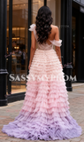 Ombre Tulle A Line Layers One Shoulder Prom Dress