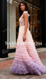 Ombre Tulle A Line Layers One Shoulder Prom Dress