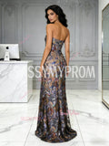 Sequin Lace Sheath Column Strapless Floral Prom Dress