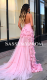 Tulle Trumpet Mermaid Flower Pink Strapless Prom Dress