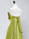 Lime Green Off The Shoulder Ruched Satin Prom Dress