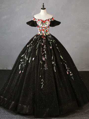 Elegant Black Gown Floral Embroidery Prom Dress Sassymyprom Elegant Black Gown Floral Embroidery Prom Dress Sassymyprom