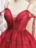 Burgundy A-Line Tulle Short Homecoming Dress