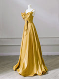 Bow Satin Yellow A-Line Sweetheart Prom Dress