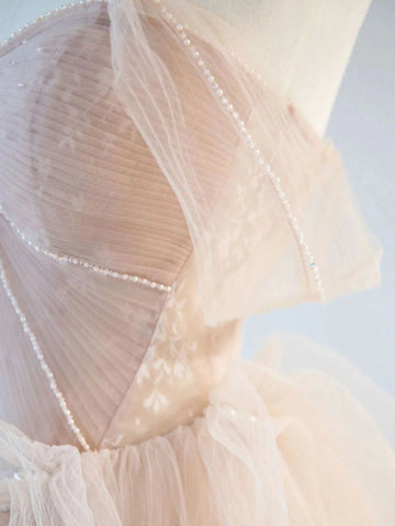 Sparkling Bodice Blush Tulle Ruffles Beading Prom Dress