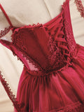 Burgundy A-Line Tulle Short Homecoming Dress