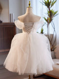 Pearls Tulle Lace Short White Sweetheart Homecoming Dress