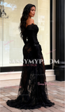 Trumpet Mermaid Long Sleeves Black Lace Prom Dress