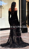 Trumpet Mermaid Long Sleeves Black Lace Prom Dress