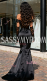Satin Lace Trumpet Mermaid Off The Shoulder Prom Dress With Slit
