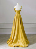 Bow Satin Yellow A-Line Sweetheart Prom Dress