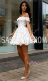 Off The Shoulder Detachable Train Short Mini Wedding Dress
