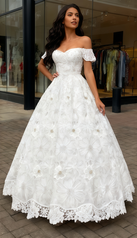 Ball Gown Off The Shoulder Lace Wedding Dress