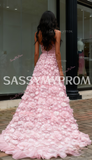High Lower Flower Pink Halter A Line Prom Dress
