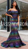 Colorful Lace Trumpet Mermaid Off The Shoulder Prom Dress