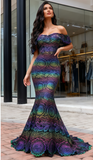 Colorful Lace Trumpet Mermaid Off The Shoulder Prom Dress