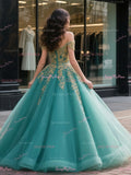 Off The Shoulder Appliques Blue Tulle Ball Gown Prom Dress