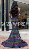 Colorful Lace Trumpet Mermaid Off The Shoulder Prom Dress