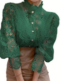 Intricate Floral Patterns Lace Long Sleeve Blouse