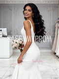 Trumpet Mermaid Satin White V Neck Sheer Wedding Dress