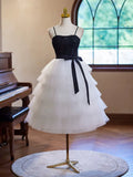 Black & White Short A-Line Tulle Appliques Homecoming Dress