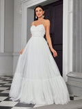 Backless Tulle Butterfly A Line Layers Wedding Dress