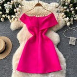 Large Bow Flattering Fit Pink Off-Shoulder Dress