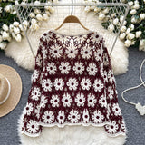 White Floral Patterns Boho Crochet Blouse