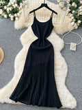 Pleated Skirt Black Summer Maxi Dress