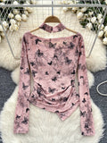 Long Sleeves Butterfly-Embellished Blouse