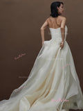 Ruffle A Line Simple Tulle Strapless Wedding Dress