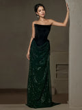 Velevt Sequin Dark Green Trumpet Mermaid Prom Dress